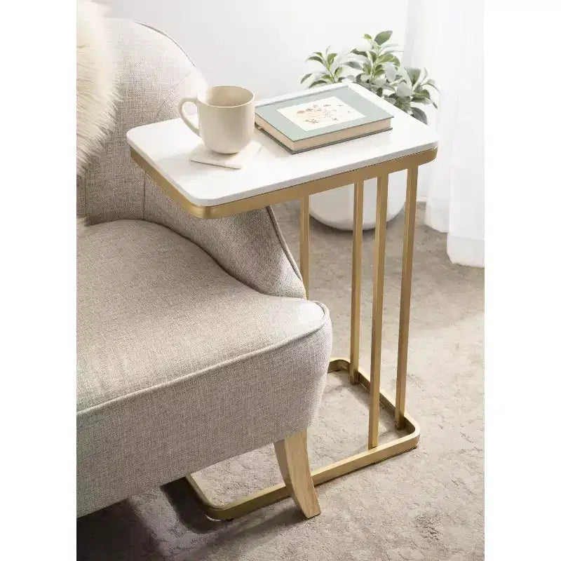 Kate and Laurel Credele Cultured Marble and Metal Accent C-Table