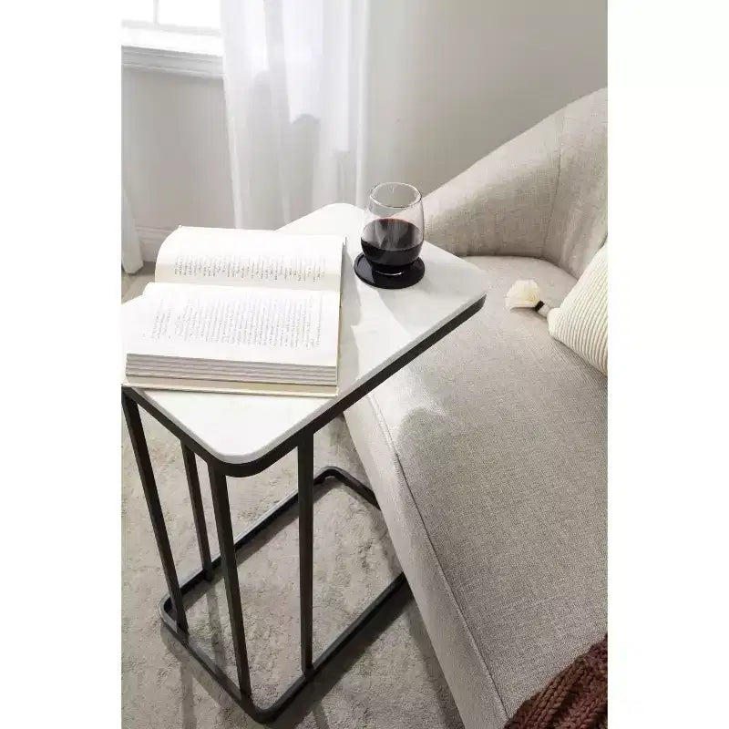 Kate and Laurel Credele Cultured Marble and Metal Accent C-Table