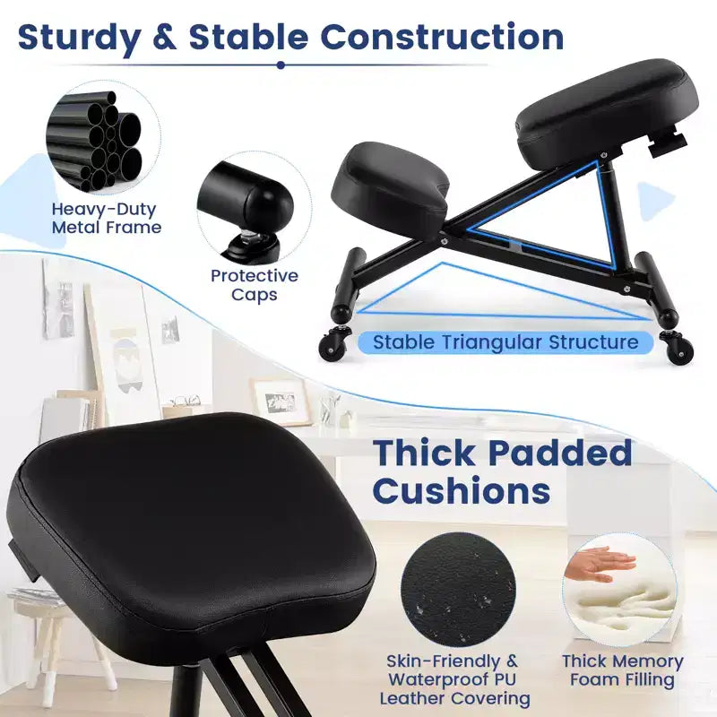 Costway Ergonomic Kneeling Chair Adjustable Stool with Lockable Universal Wheels Angle Seat