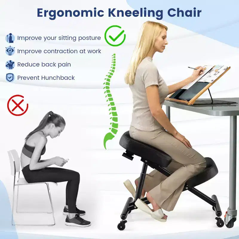 Costway Ergonomic Kneeling Chair Adjustable Stool with Lockable Universal Wheels Angle Seat