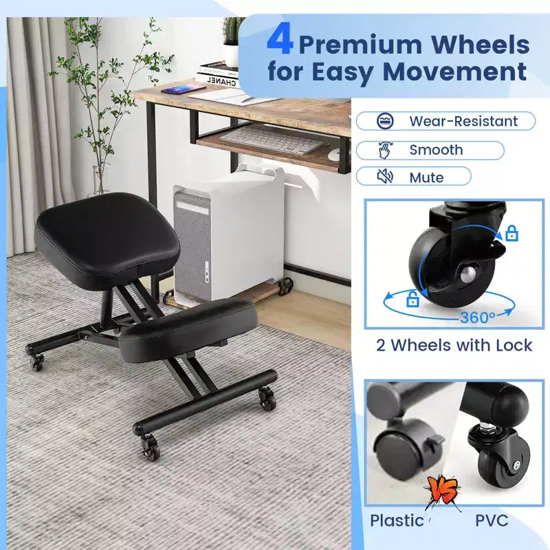 Costway Ergonomic Kneeling Chair Adjustable Stool with Lockable Universal Wheels Angle Seat