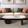Modern Marble and Wood 16H Abstract Oval Coffee Table - 48 x 24 x 16