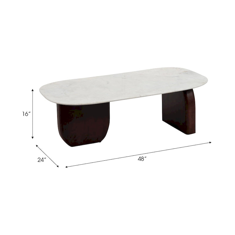 Modern Marble and Wood 16H Abstract Oval Coffee Table - 48 x 24 x 16