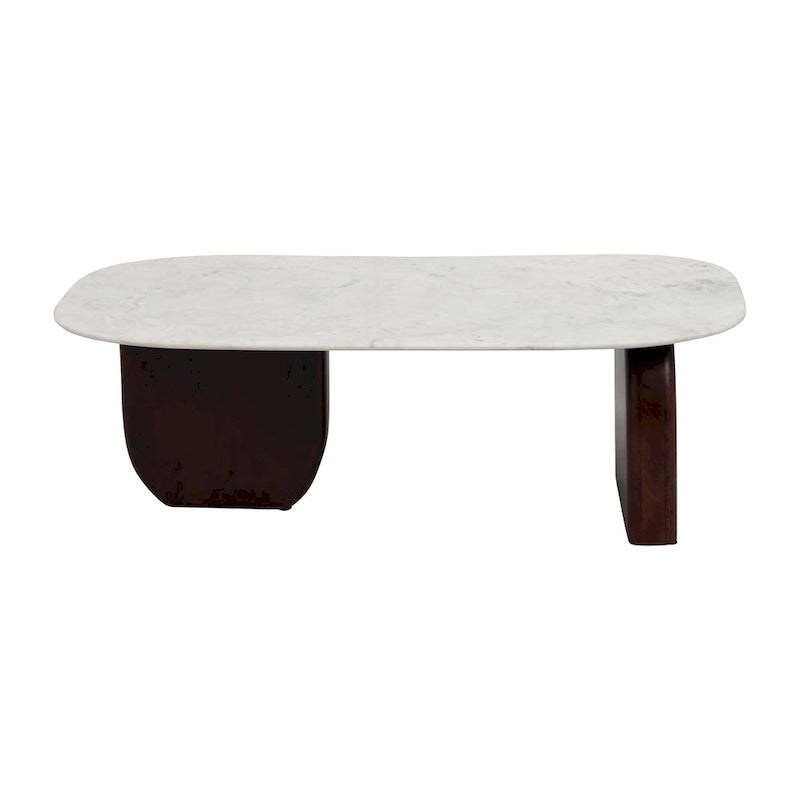Modern Marble and Wood 16H Abstract Oval Coffee Table - 48 x 24 x 16