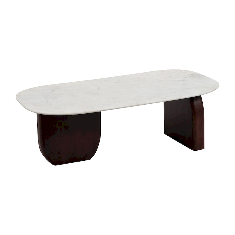 Modern Marble and Wood 16H Abstract Oval Coffee Table - 48 x 24 x 16