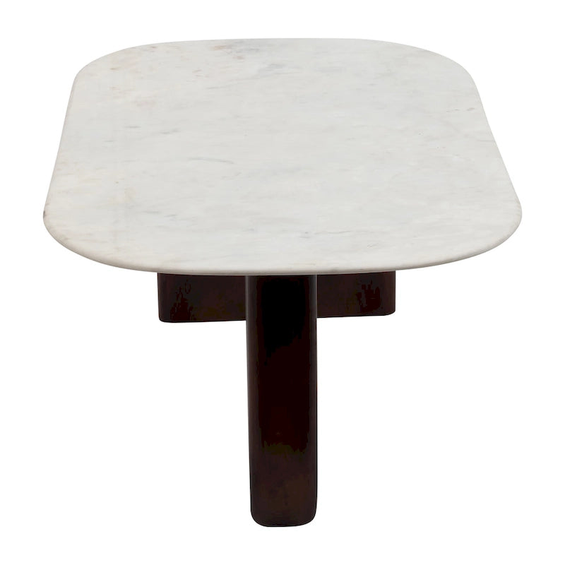 Modern Marble and Wood 16H Abstract Oval Coffee Table - 48 x 24 x 16