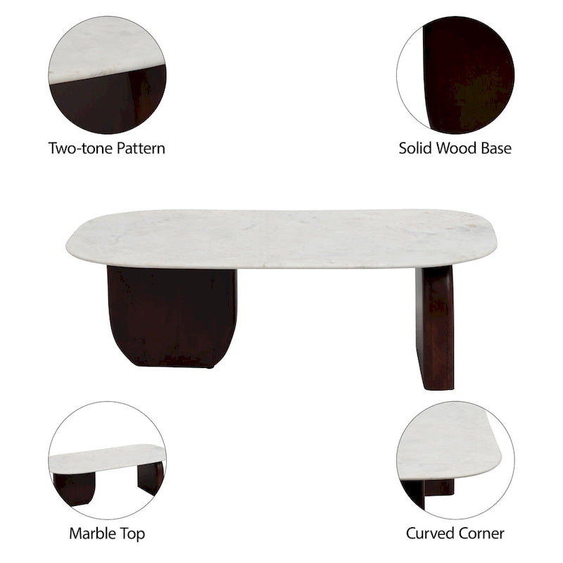Modern Marble and Wood 16H Abstract Oval Coffee Table - 48 x 24 x 16