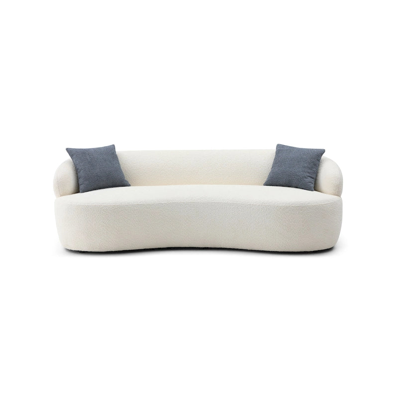 Beige Mid-Century Modern Curved Sofa