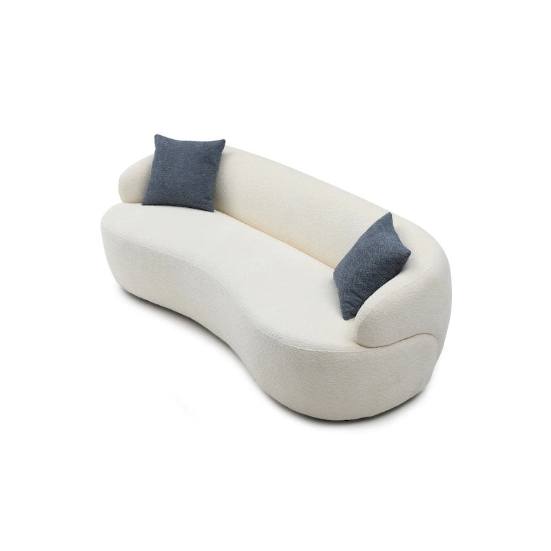 Beige Mid-Century Modern Curved Sofa