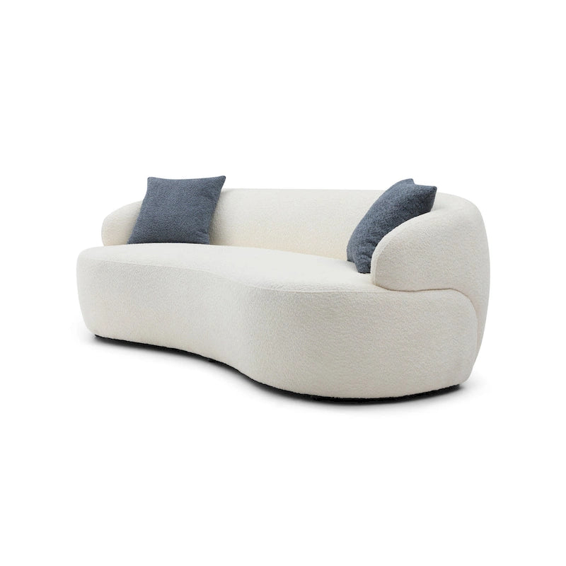 Beige Mid-Century Modern Curved Sofa