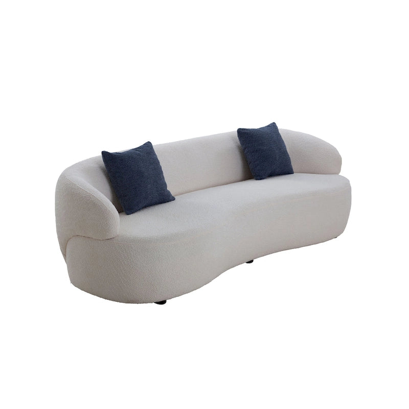 Beige Mid-Century Modern Curved Sofa