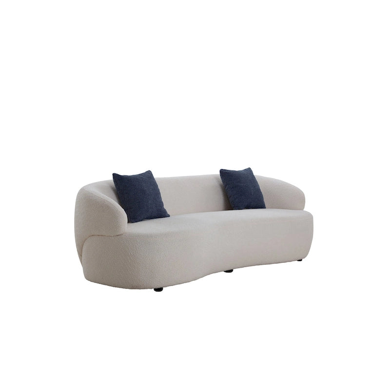 Beige Mid-Century Modern Curved Sofa