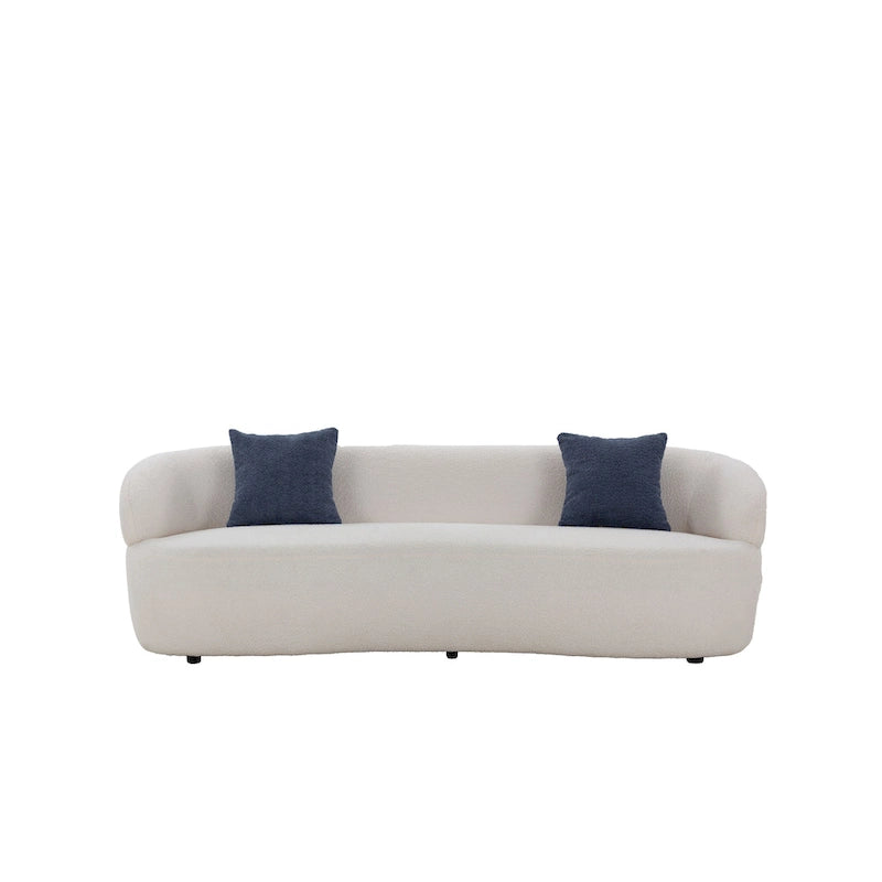 Beige Mid-Century Modern Curved Sofa