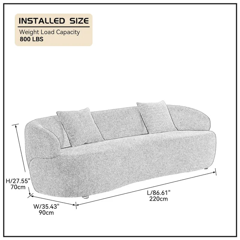 Beige Mid-Century Modern Curved Sofa