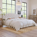 Upholstered Platform Bed with Saddle Curved Headboard and Diamond Tufted Details