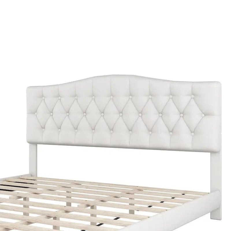 Upholstered Platform Bed with Saddle Curved Headboard and Diamond Tufted Details
