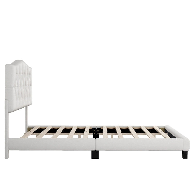 Upholstered Platform Bed with Saddle Curved Headboard and Diamond Tufted Details