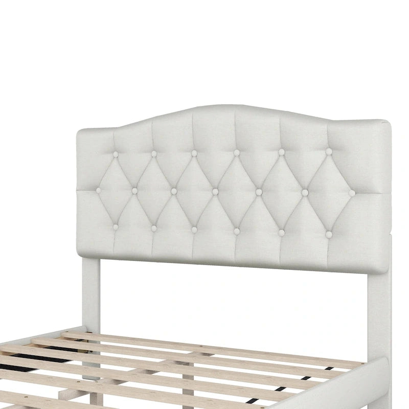 Upholstered Platform Bed with Saddle Curved Headboard and Diamond Tufted Details