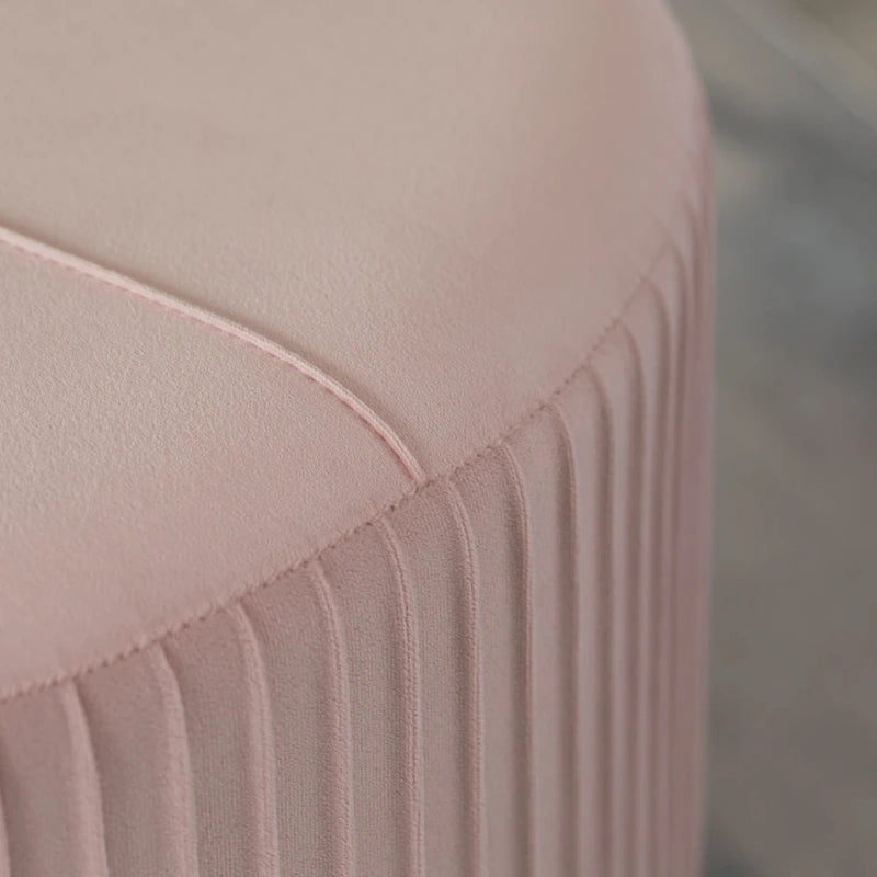 Round Velvet Ottoman Stool Raised with Hairpin Gold Base