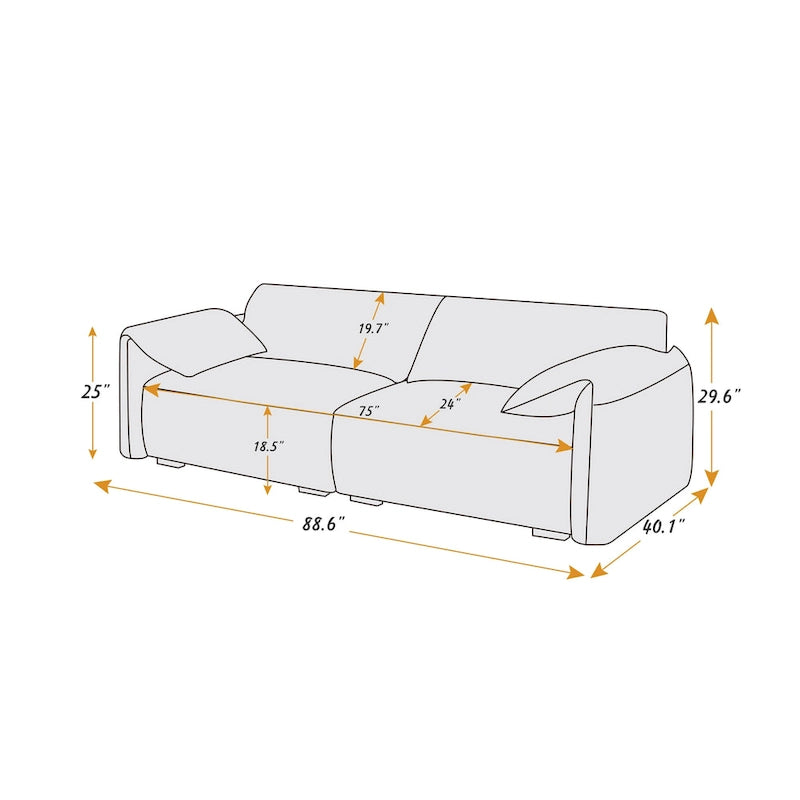 VANOMi 88.6 inch Modern Sofa, Leisure Couch For Gaming Room Living Room - 75' x 24'