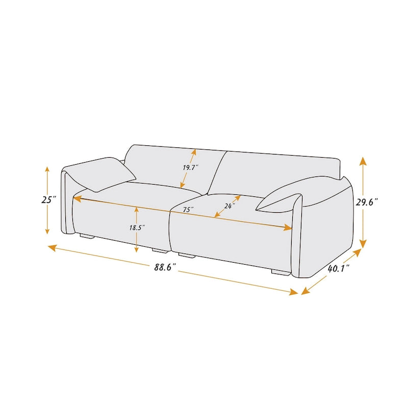 VANOMi 88.6 inch Modern Sofa, Leisure Couch For Gaming Room Living Room - 75' x 24'
