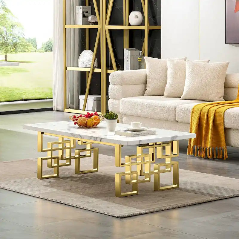 Luxury White and Gold Living Room Tables Coffee Table End Table Console Table for Living Room Guest Hall Reception Room Entryway