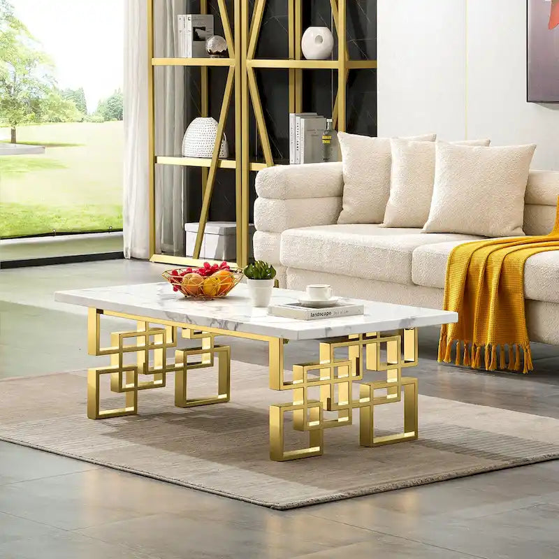 Luxury White and Gold Living Room Tables Coffee Table End Table Console Table for Living Room Guest Hall Reception Room Entryway