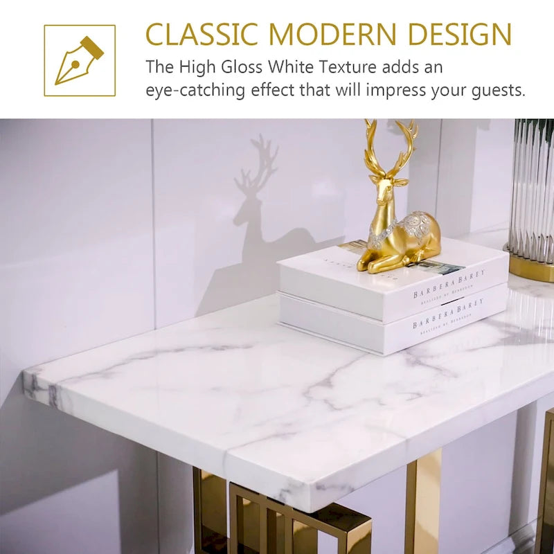 Luxury White and Gold Living Room Tables Coffee Table End Table Console Table for Living Room Guest Hall Reception Room Entryway