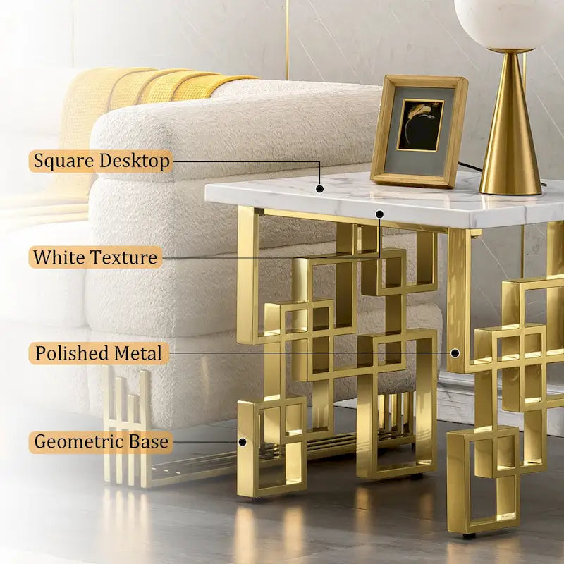 Luxury White and Gold Living Room Tables Coffee Table End Table Console Table for Living Room Guest Hall Reception Room Entryway