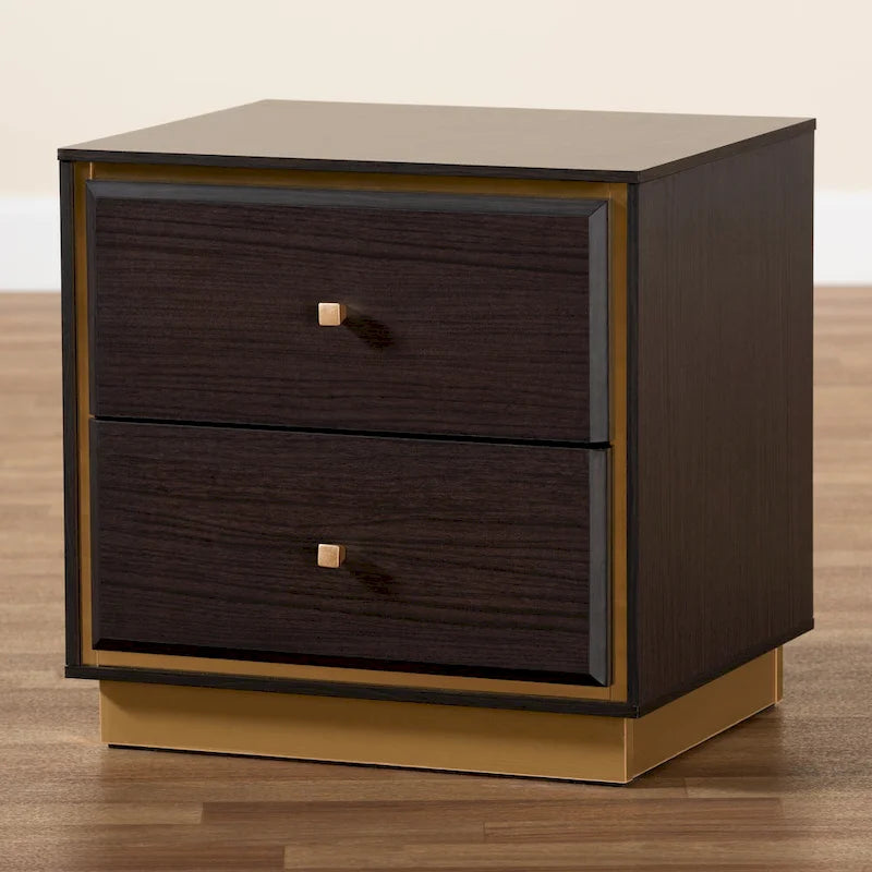 Cormac Transitional Wood/ Metal 2-Drawer Nightstand-Walnut/ Dark Brown