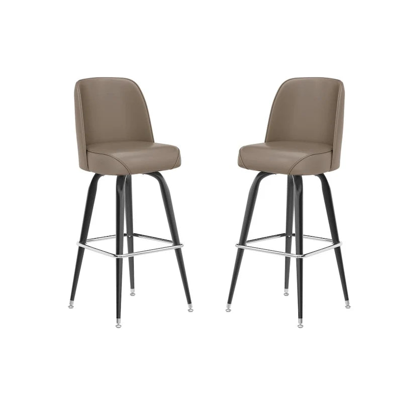 2er-Set Metall-Barhocker mit drehbarem, vinylgepolstertem Schalensitz und Fußstütze - 47T x 47B x 108H cm