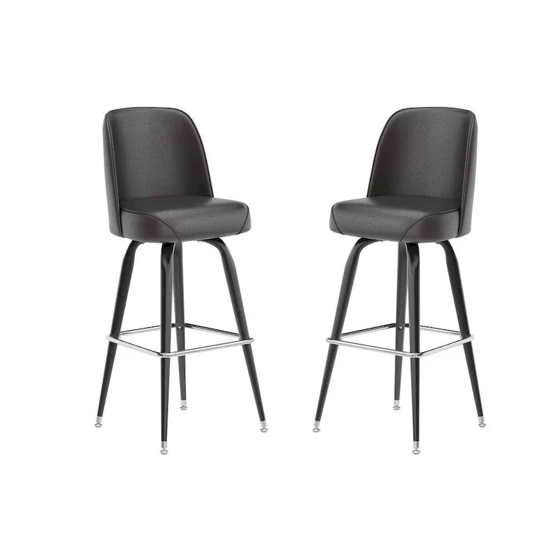 2er-Set Metall-Barhocker mit drehbarem, vinylgepolstertem Schalensitz und Fußstütze - 47T x 47B x 108H cm