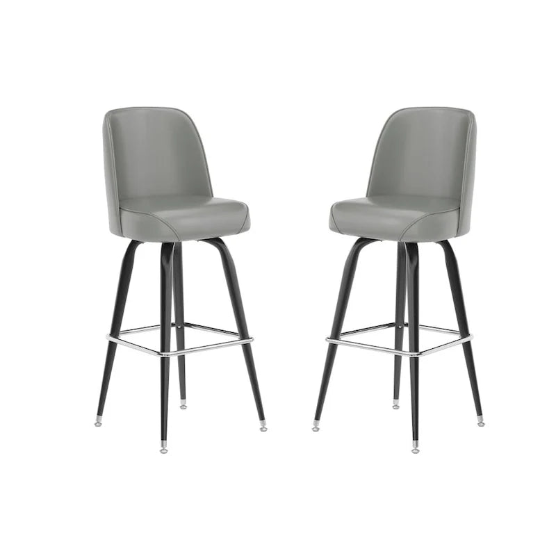 2er-Set Metall-Barhocker mit drehbarem, vinylgepolstertem Schalensitz und Fußstütze - 47T x 47B x 108H cm