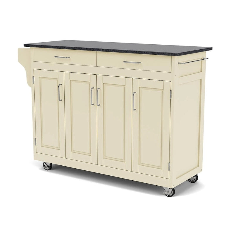 White Kitchen Cart with Black Granite Top