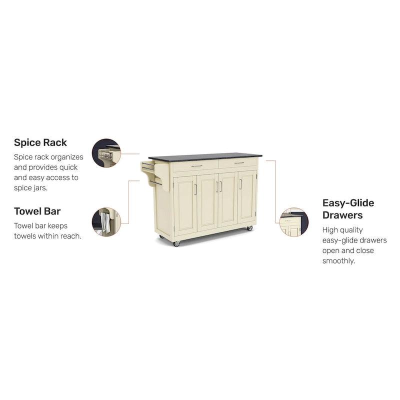White Kitchen Cart with Black Granite Top