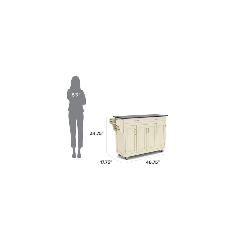 White Kitchen Cart with Black Granite Top