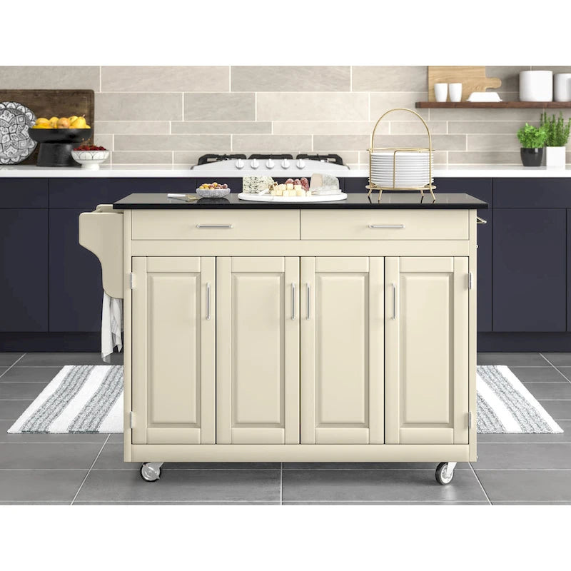 White Kitchen Cart with Black Granite Top