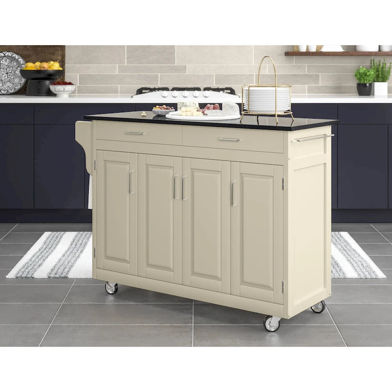 White Kitchen Cart with Black Granite Top