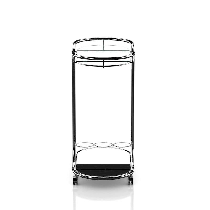 Daxton Modern Chrome Glass Top Serving Cart with Casters by Furniture of America
