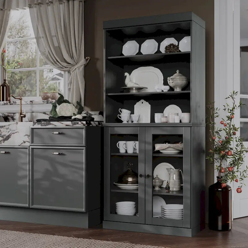 100% Solid Wood 32" Kitchen Pantry Cabinet with 2 Doors by Palace Imports