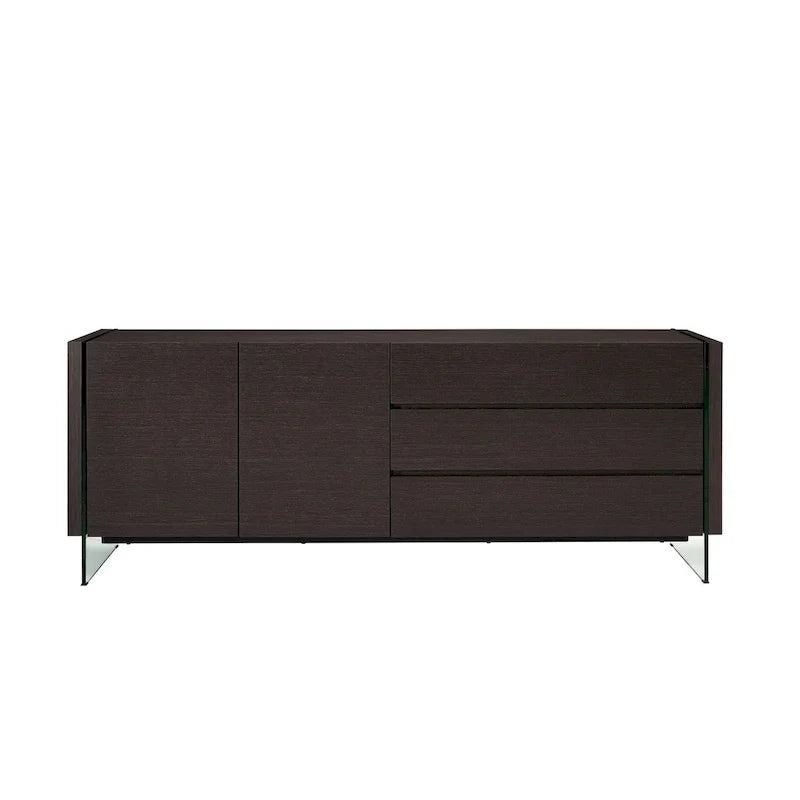 IL VETRO buffet-server in high gloss white lacquer with clear glass.
