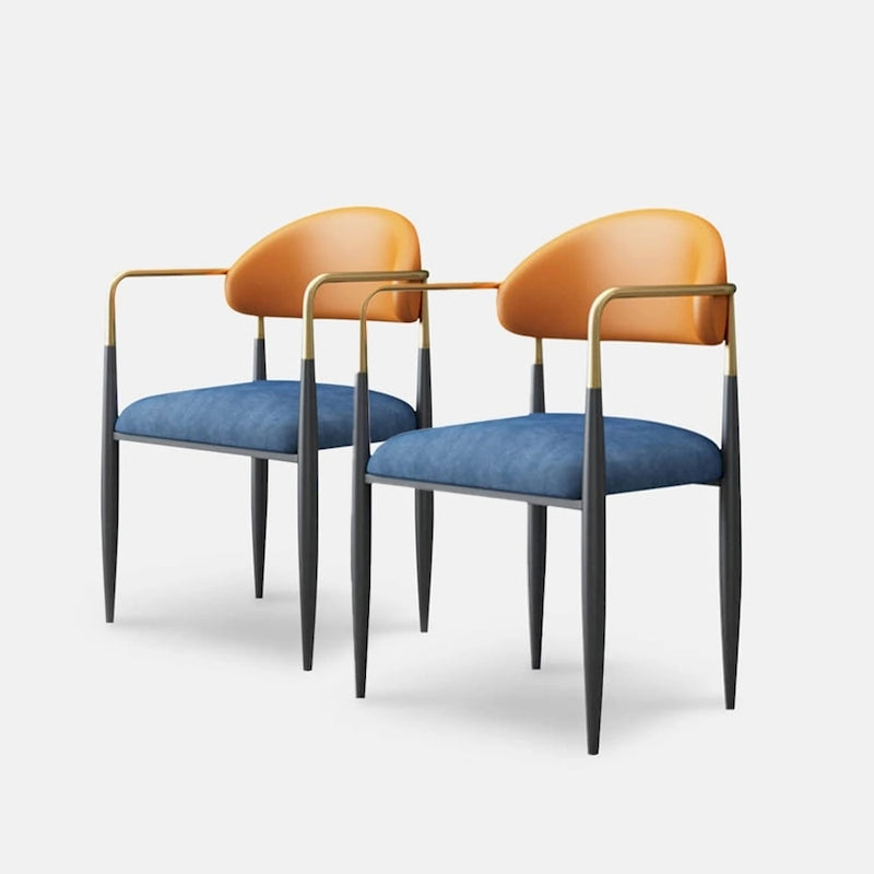 Modern Dining Chairs with Velvet Accent, Arm Chairs with PU Leather Back Pull and Metal Leg