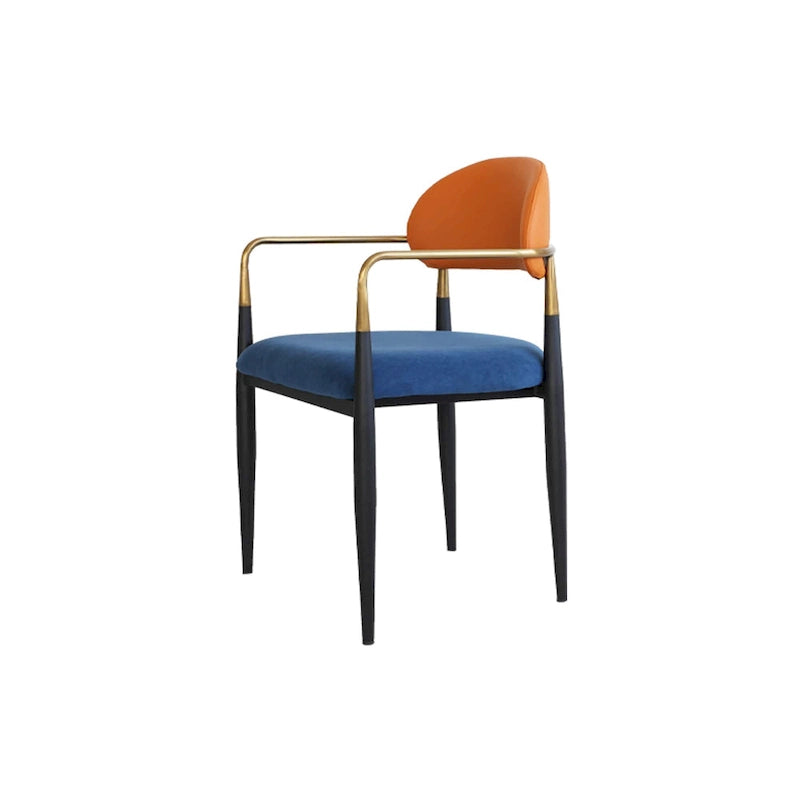 Modern Dining Chairs with Velvet Accent, Arm Chairs with PU Leather Back Pull and Metal Leg