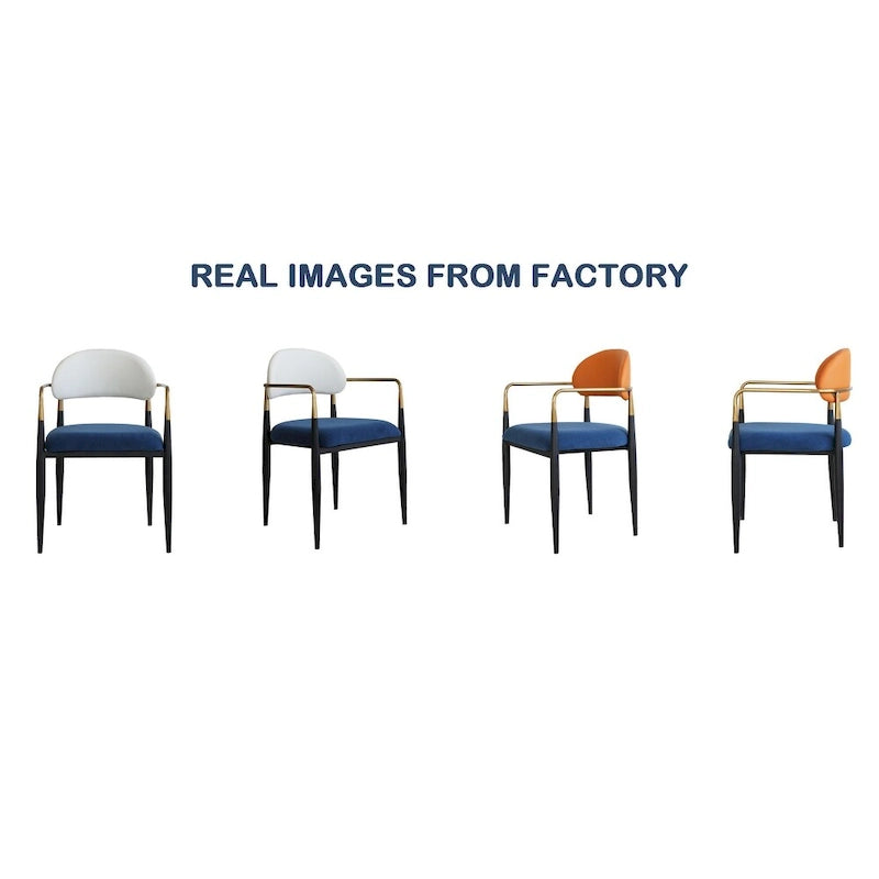 Modern Dining Chairs with Velvet Accent, Arm Chairs with PU Leather Back Pull and Metal Leg