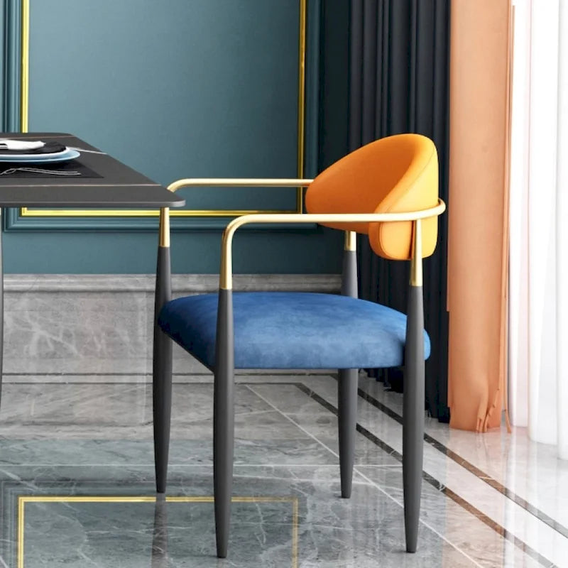 Modern Dining Chairs with Velvet Accent, Arm Chairs with PU Leather Back Pull and Metal Leg