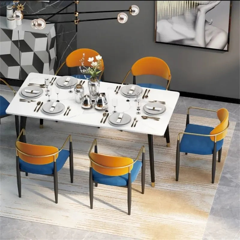Modern Dining Chairs with Velvet Accent, Arm Chairs with PU Leather Back Pull and Metal Leg