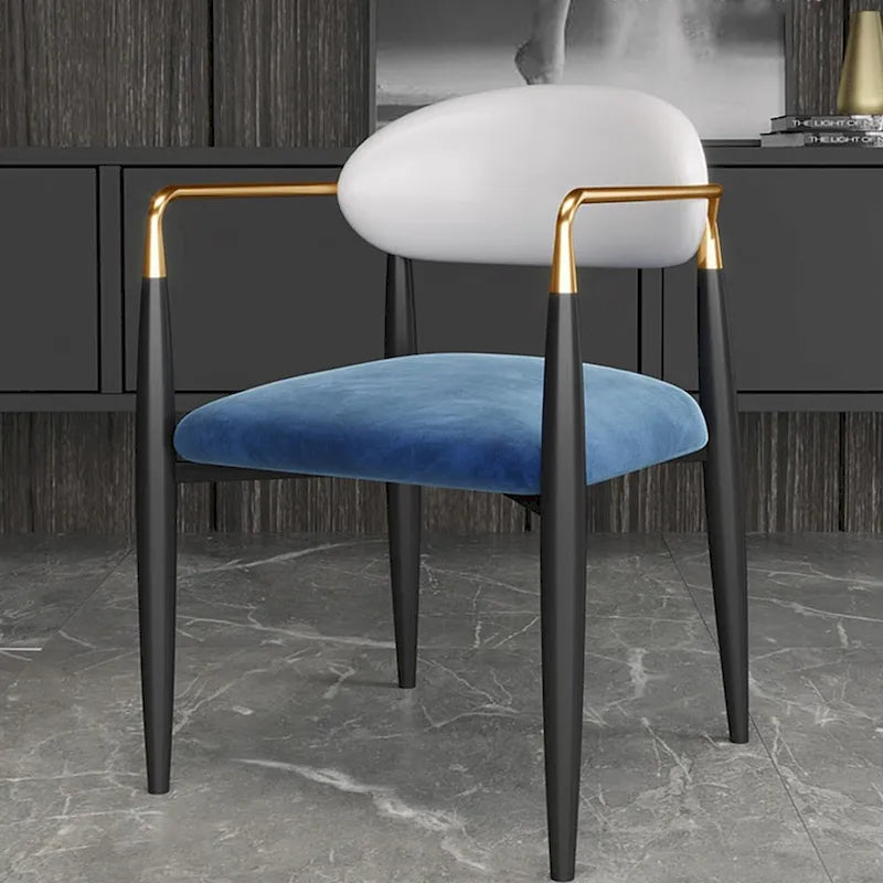 Modern Dining Chairs with Velvet Accent, Arm Chairs with PU Leather Back Pull and Metal Leg