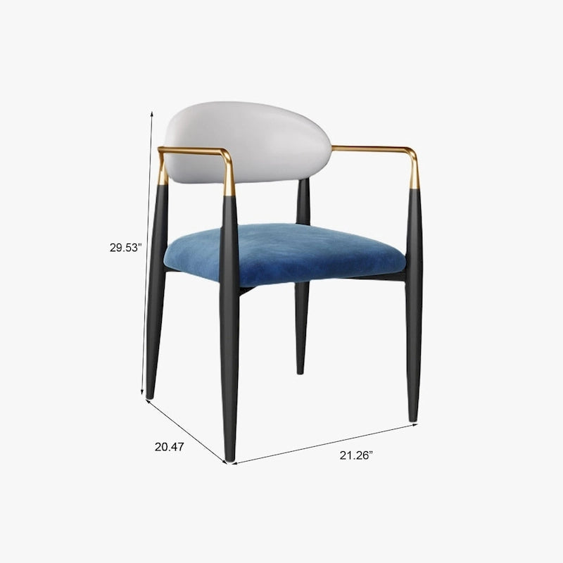 Modern Dining Chairs with Velvet Accent, Arm Chairs with PU Leather Back Pull and Metal Leg