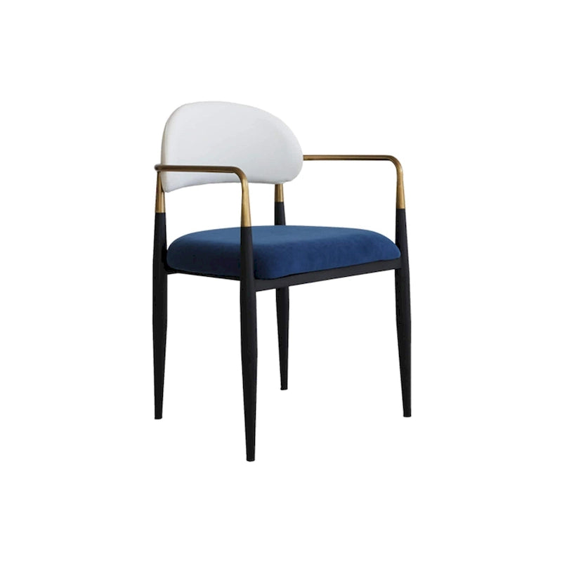 Modern Dining Chairs with Velvet Accent, Arm Chairs with PU Leather Back Pull and Metal Leg