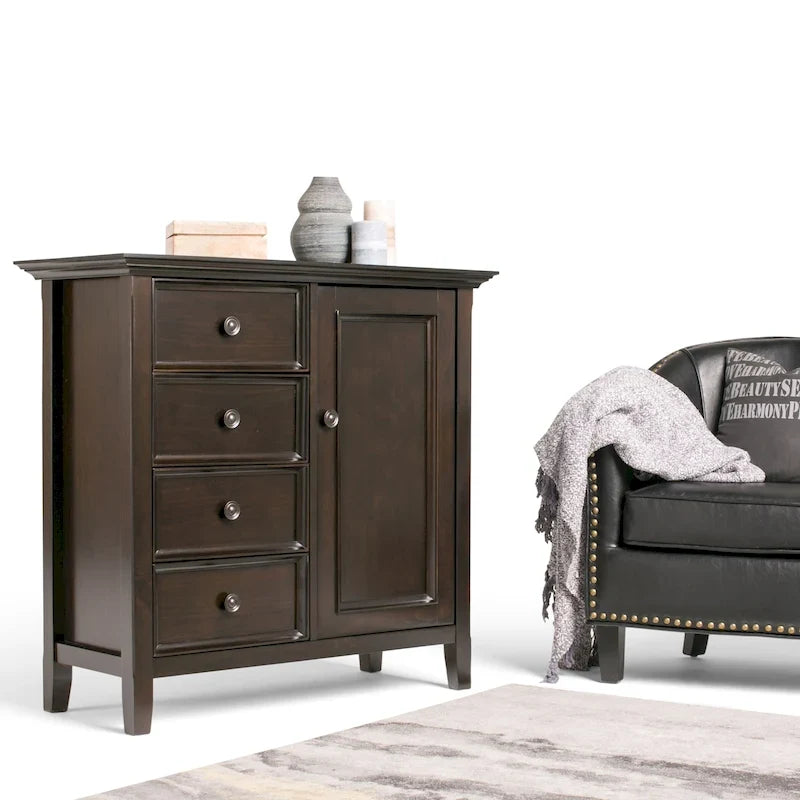 WYNDENHALL Halifax Mittelhoher Aufbewahrungsschrank aus MASSIVHOLZ, 37 Zoll breit, im Übergangsstil – 37 B x 17 T x 36 H